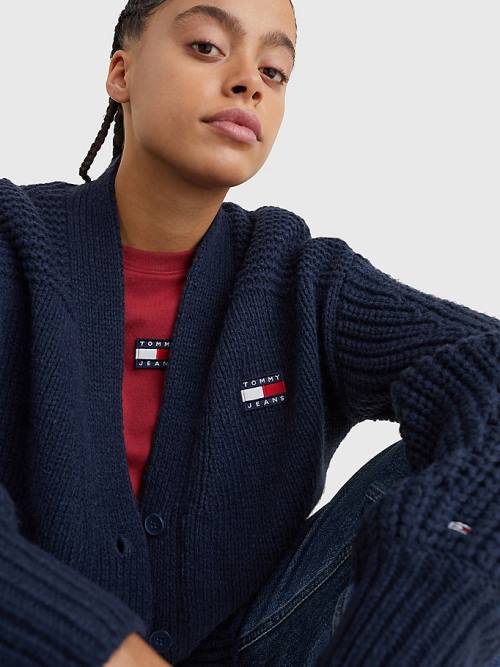 Ženske Tommy Hilfiger Tommy Badge Oversized Cardigan Džemper Plava | TH960WXN