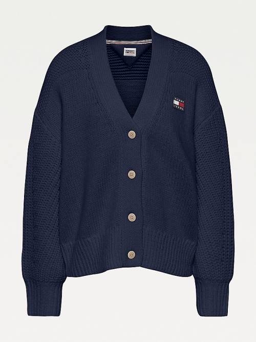 Ženske Tommy Hilfiger Tommy Badge Oversized Cardigan Džemper Plava | TH960WXN