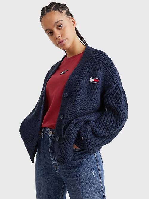 Ženske Tommy Hilfiger Tommy Badge Oversized Cardigan Džemper Plava | TH960WXN