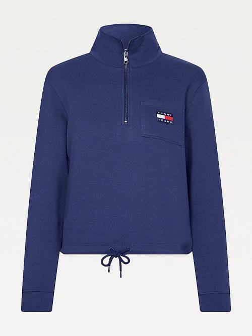 Ženske Tommy Hilfiger Tommy Badge Quarter Zip Drawstring Sweatshirt Duks Hoodie Plava | TH036AHX