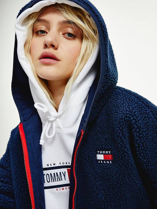 Ženske Tommy Hilfiger Tommy Badge Sherpa Hooded Jakna Plava | TH421YXO