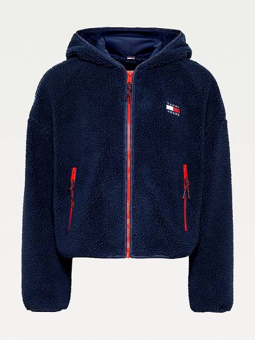 Ženske Tommy Hilfiger Tommy Badge Sherpa Hooded Jakna Plava | TH421YXO