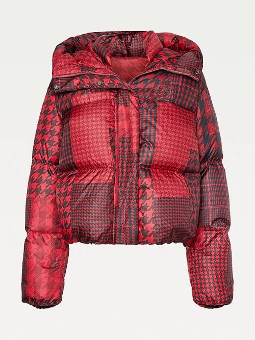 Ženske Tommy Hilfiger Tommy Icons Houndstooth Relaxed Puffer Jakna Crveni | TH274FAY