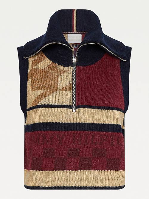 Ženske Tommy Hilfiger Tommy Icons Patchwork Vest Džemper Bež | TH682XMZ