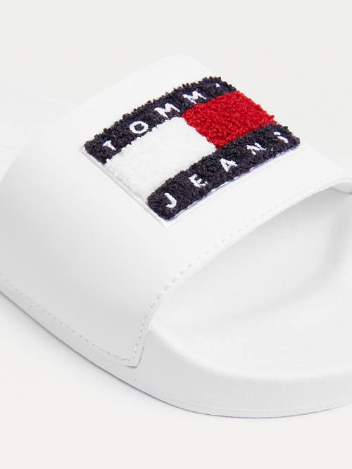 Ženske Tommy Hilfiger Towelling Tommy Badge Slides Sandale Bela | TH674VCR