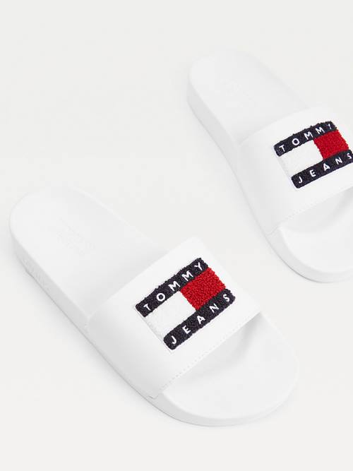 Ženske Tommy Hilfiger Towelling Tommy Badge Slides Sandale Bela | TH674VCR