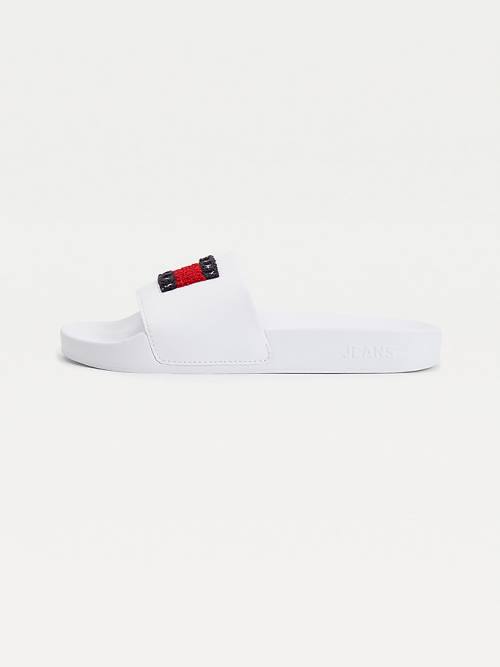 Ženske Tommy Hilfiger Towelling Tommy Badge Slides Sandale Bela | TH674VCR