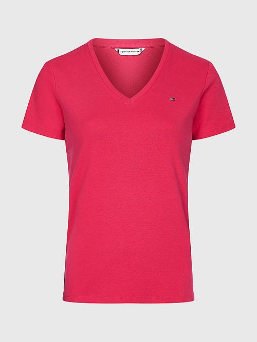 Ženske Tommy Hilfiger V-Neck Slim Fit Majice Roza | TH207PER