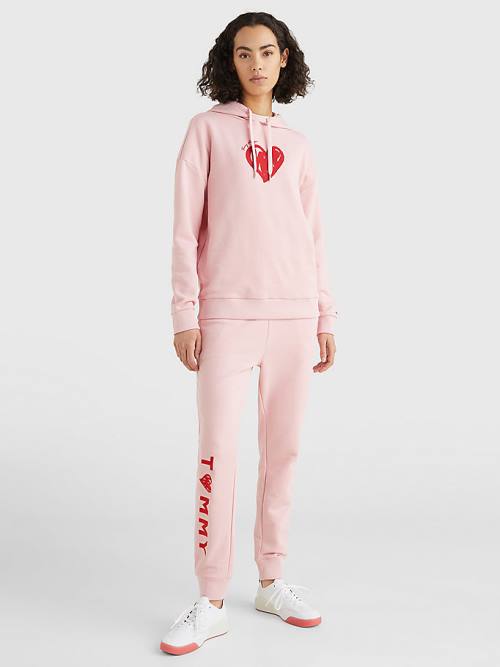 Ženske Tommy Hilfiger Valentines Heart Print Terry Joggers Pantalone Roza | TH084PHY