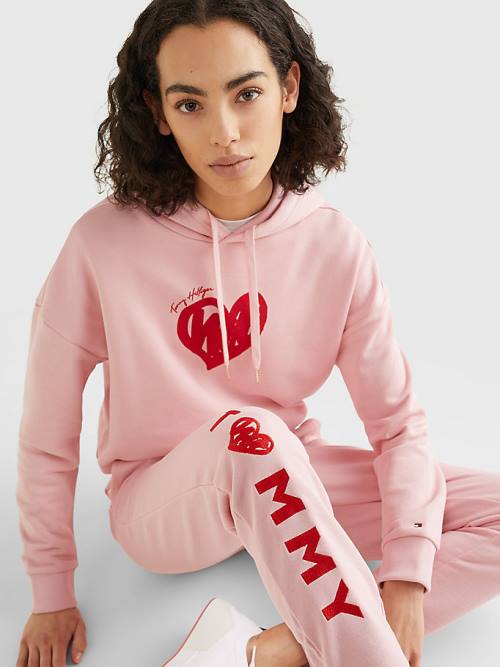 Ženske Tommy Hilfiger Valentines Heart Print Terry Joggers Pantalone Roza | TH084PHY