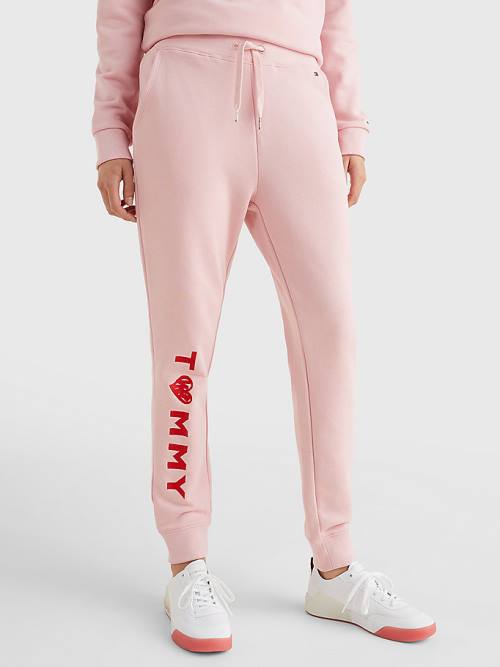 Ženske Tommy Hilfiger Valentines Heart Print Terry Joggers Pantalone Roza | TH084PHY