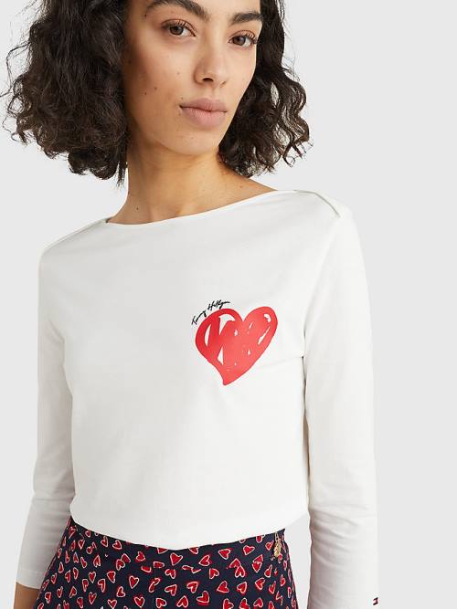 Ženske Tommy Hilfiger Valentines Heart Print Boat Neck Majice Bela | TH164XCV