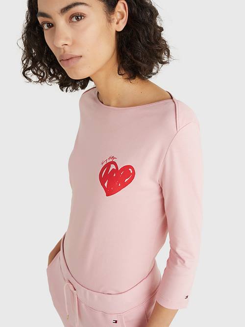 Ženske Tommy Hilfiger Valentines Heart Print Boat Neck Majice Roza | TH190FBE