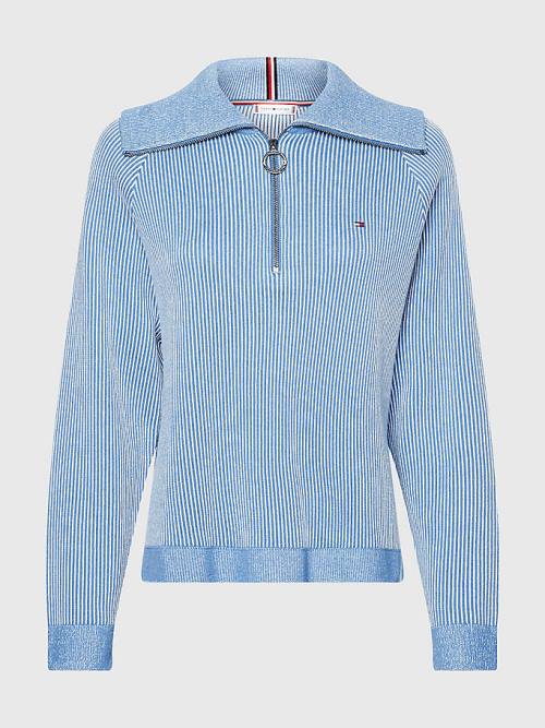 Ženske Tommy Hilfiger Vertical Stripe Half Zip Sweatshirt Džemper Bela | TH934VDQ