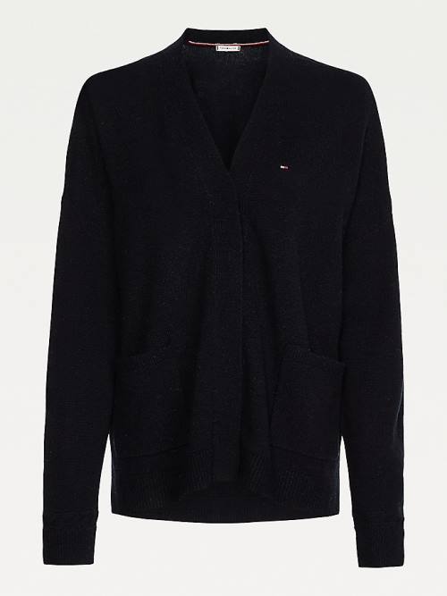 Ženske Tommy Hilfiger Wool Open V-Neck Cardigan Džemper Crna | TH892CYV