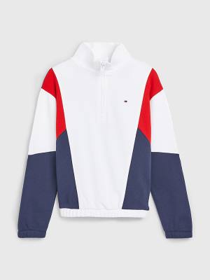 Djevojčice Tommy Hilfiger Colour-Blocked Half Zip Duksevi Plava | TH854OUY