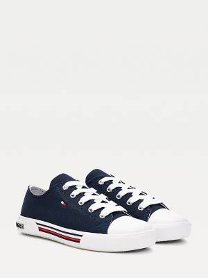 Djevojčice Tommy Hilfiger Cotton Canvas Lace-Up Low-Top Patike Plava | TH637ENU