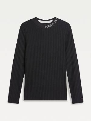 Djevojčice Tommy Hilfiger Essential Rib-Knit Long Sleeve Majice Crna | TH083HNM