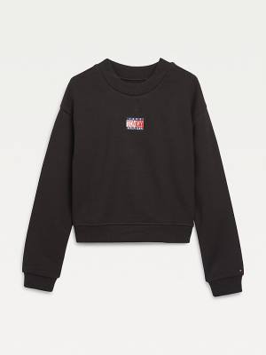 Djevojčice Tommy Hilfiger Logo Embroidery Cropped Duksevi Crna | TH376TDS