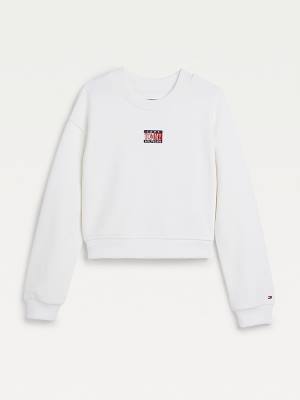 Djevojčice Tommy Hilfiger Logo Embroidery Cropped Duksevi Bela | TH589UIE