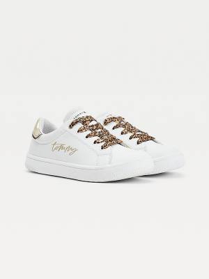 Djevojčice Tommy Hilfiger Low-Top Leopard Lace-Up Patike Bela | TH952WRB