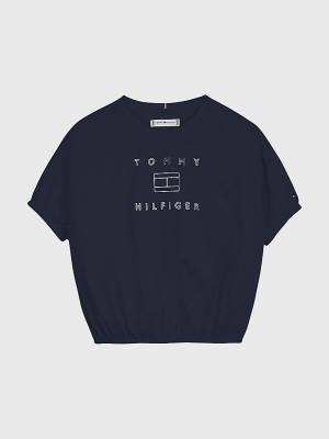 Djevojčice Tommy Hilfiger Metallic Logo Elasticated Waist Majice Plava | TH968OTQ