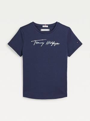 Djevojčice Tommy Hilfiger Metallic Signature Logo Majice Plava | TH461GZA