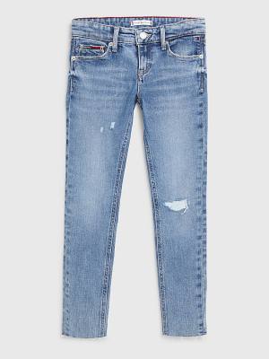 Djevojčice Tommy Hilfiger Nora Distressed Farmerke Denim Plava | TH604WQG