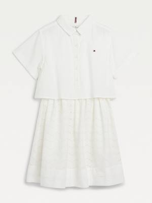 Djevojčice Tommy Hilfiger Organic Cotton Broderie Anglaise Haljine Bela | TH685TQP