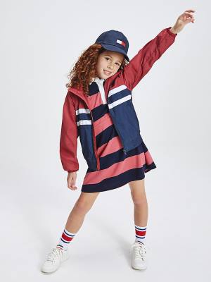 Djevojčice Tommy Hilfiger Recycled Colour-Blocked Track Jakna Crveni | TH124WQJ