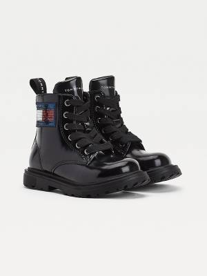 Djevojčice Tommy Hilfiger Sequin Flag Patent Lace-Up Čizme Crna | TH098SBP