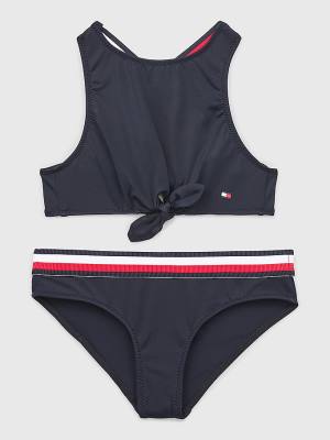 Djevojčice Tommy Hilfiger Signature Tape Crop Top Bikini Set Kupaći Kostimi Plava | TH418IJH