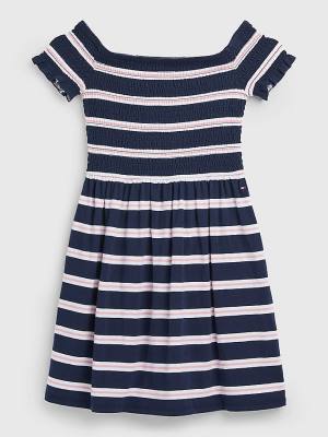 Djevojčice Tommy Hilfiger Smocked Stripe Fit & Flare Haljine Plava | TH041KSF