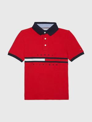 Dječake Tommy Hilfiger Adaptive Icons Stripe Polo Majice Crveni | TH514XEM