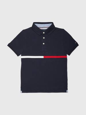 Dječake Tommy Hilfiger Adaptive Icons Stripe Polo Majice Plava | TH542LXK