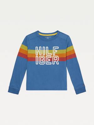 Dječake Tommy Hilfiger Adaptive Stripe Logo Long Sleeve Majice Plava | TH350GBD