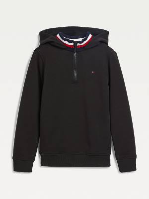 Dječake Tommy Hilfiger Double Collar Duks Hoodie Crna | TH243NQJ