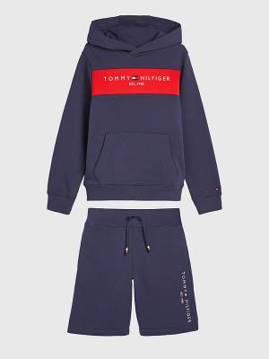 Dječake Tommy Hilfiger Essential Colour-Blocked And Shorts Set Duks Hoodie Plava | TH873QVA