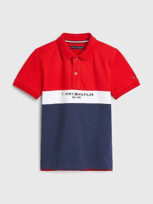 Dječake Tommy Hilfiger Logo Colour-Blocked Polo Majice Plava | TH736ONX