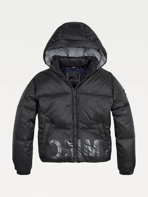 Dječake Tommy Hilfiger Logo Puffer Jakna Crna | TH027LRD