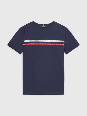 Dječake Tommy Hilfiger Logo Tape Organic Cotton Majice Plava | TH465UPV