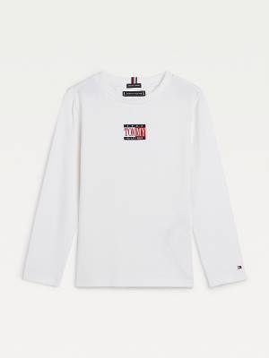 Dječake Tommy Hilfiger Long Sleeve Organic Cotton Logo Majice Bela | TH731IZH