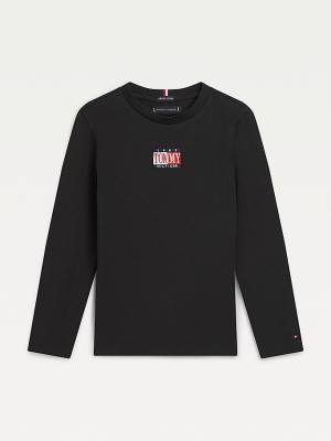 Dječake Tommy Hilfiger Long Sleeve Organic Cotton Logo Majice Crna | TH935YPC