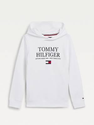 Dječake Tommy Hilfiger Organic Cotton Logo Duks Hoodie Bela | TH425URF