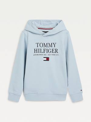 Dječake Tommy Hilfiger Organic Cotton Logo Duks Hoodie Plava | TH967OJR