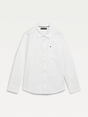 Dječake Tommy Hilfiger Organic Cotton Stretch Twill Logo Košulje Bela | TH913IBD