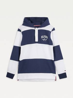 Dječake Tommy Hilfiger Stripe Hooded Long-Sleeve Polo Majice Plava | TH791RFD