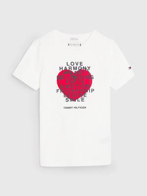 Dječake Tommy Hilfiger Valentines Heart Text Print Majice Bela | TH479MLN