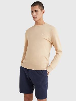 Muške Tommy Hilfiger 1985 Essential TH Flex Sweatshirt Džemper Bež | TH452MPO