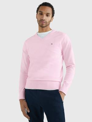 Muške Tommy Hilfiger 1985 Essential TH Flex V-Neck Jumper Džemper Roza | TH973GXW